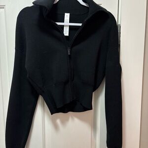 Alo Sweater Women XS Black Full Zip Cropped Sweatshirt Exaggerated Collar